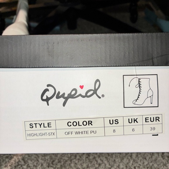 Qupid New! Peak Toe Lace Up Stiletto Heel Boots White Size 9 Preppy Whimsigoth - Picture 6 of 6